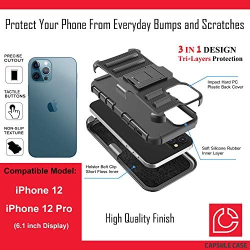 מארז Ohiya תואם ל- iPhone 12 Pro [הגנה על כיתה צבאית חסרת זעזועים כבד עמדות קיקסטנד נרתיק מגן על